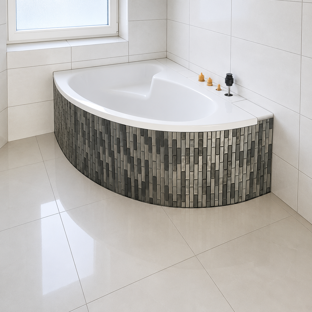 Badsanierung mit Badewanne und Mosaikdetail