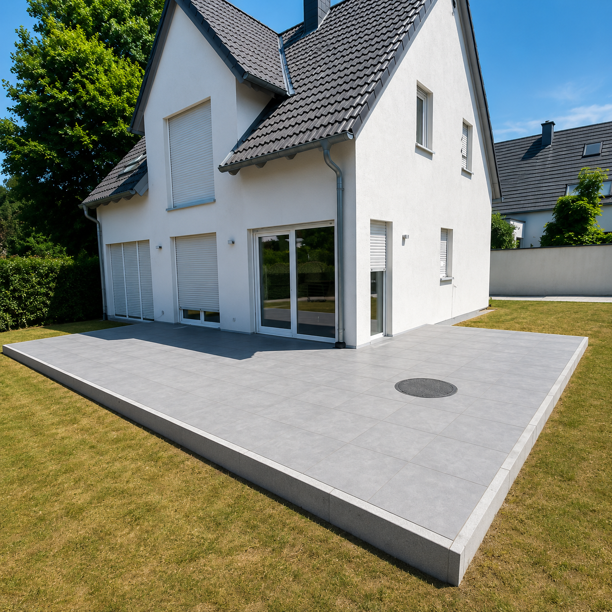 Fliesenverlegung auf einer modernen Terrasse